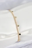 Pirinç Zirkon Taşlı Ezme Zincirli Sıralı Model Gold Renk Kadın Bilekilk - TJ-BB7655 - 1