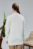 Lugmo Kadın Triko Hırka Fermuarlı Cepli Standart Beden Ekru thumbnail 4