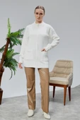 Lugmo Kadın Triko Hırka Fermuarlı Cepli Standart Beden Ekru thumbnail 7