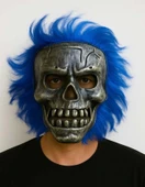 CEYLAN ADAM Wild Skull - Gümüş Kafatası Mavi Saçlı İskelet Maske - 1