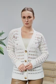 Lugmo Kadın Triko Hırka Çiçek Nakışlı Delikli Standart Beden Ekru thumbnail 6