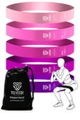 5 Farklı Direnç Çantalı Latex Pilates Aerobik Egzersiz Squat Lastiği Loop Bant Kapalı Uç Pembe Ton - 1