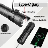 El Feneri 8000 Lümen 80W Zoomlu Uzun Menzil Şarjlı Powerbank Ledli Işık Lambası Su Geçirmez Kamp thumbnail 5