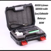El Feneri 8000 Lümen 80W Zoomlu Uzun Menzil Şarjlı Powerbank Ledli Işık Lambası Su Geçirmez Kamp thumbnail 3