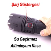 El Feneri 8000 Lümen 80W Zoomlu Uzun Menzil Şarjlı Powerbank Ledli Işık Lambası Su Geçirmez Kamp thumbnail 2