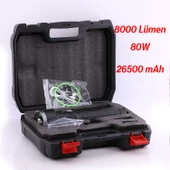 El Feneri 8000 Lümen 80W Uzun Menzil Metal Kasa Şarjlı Powerbank Ledli Işık Lambası Su Geçirmez Kamp thumbnail 2