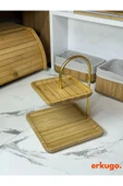 ERKUGO Bambu 2 Katlı Stant, Sunum Standı , Çift Katlı Sunumluk, Dekoratif Stant, Sunum Seti - 2