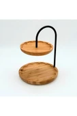 ERKUGO Bambu 2 Katlı Stant, Sunum Standı , Çift Katlı Sunumluk, Dekoratif Stant, Sunum Seti - 1