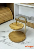 ERKUGO Bambu 2 Katlı Stant, Sunum Standı , Çift Katlı Sunumluk, Dekoratif Stant, Sunum Seti Papatya altın - 2