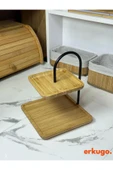 ERKUGO Bambu 2 Katlı Stant, Sunum Standı , Çift Katlı Sunumluk, Dekoratif Stant, Sunum Seti Kare Siyah - 3