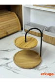 ERKUGO Bambu 2 Katlı Stant, Sunum Standı , Çift Katlı Sunumluk, Dekoratif Stant, Sunum Seti Yuvarlak Siyah - 2