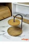ERKUGO Bambu 2 Katlı Stant, Sunum Standı , Çift Katlı Sunumluk, Dekoratif Stant, Sunum Seti - 2