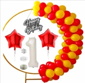 TARAFTAR SARI, KIRMIZI 60 ADET BALON 2 ADET YILDIZ, 1 YAŞ KREM FOLYO BALON SETİ thumbnail 1