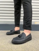 JET-153 Bloom Bağcıksız Püsküllü Cilt Erkek Günlük Spor Klasik Ayakkabı CST - Siyah thumbnail 2