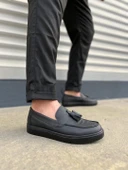 JET-153 Bloom Bağcıksız Püsküllü Cilt Erkek Günlük Spor Klasik Ayakkabı CST - Siyah thumbnail 1