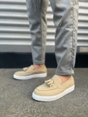 JET-153 Bloom Bağcıksız Püsküllü Süet Erkek Günlük Spor Klasik Ayakkabı SBT - Krem thumbnail 2