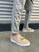 JET-153 Bloom Bağcıksız Püsküllü Süet Erkek Günlük Spor Klasik Ayakkabı SBT - Krem thumbnail 1