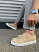 JET-153 Bloom Bağcıksız Püsküllü Süet Erkek Günlük Spor Klasik Ayakkabı SBT - Krem thumbnail 3