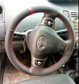 DİKİŞLİ DİREKSİYON KILIFI NOKTALI / NUBUK DERİ KIRMIZI YÜZÜK KIRMIZI DİKİŞ TOYOTA YARİS İÇİN - 1