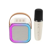 Karaoke Kablosuz Hoparlör Mikrofonlu Rgb Işıklı Bluetooth Speaker Tf Kart/usb Beyaz - 2