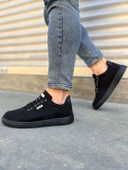 JET-0118 REX Bağcıklı Keten Kumaş Erkek Günlük Sneaker Ayakkabı KST - Siyah thumbnail 3