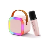 Karaoke Kablosuz Hoparlör Mikrofonlu Rgb Işıklı Bluetooth Speaker Tf Kart/usb Pembe - 1