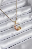 316L Çelik Gold Renk Hilal Kedi Model Zirkon Taşlı Detay Kadın Kolye - TJ-BKO8140 thumbnail 1