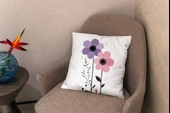 CBT Pembe Lila Çiçekli Dekoratif Yastık - Kırlent Kılıfı - 2