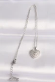 316L Çelik Zincir Gümüş Renk Zirkon Taşlı Kalp Kolye - TJ-BKO8623 thumbnail 2