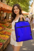 Exent 2 Adet Orta Boy Piknik Çantası, Plaj Çantası, Pazar Çantası, Market Çantası-Kırmızı ve Mavi - 4