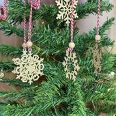 BUFFER® Pilli Peri Ledli 6 Parça Kırmızı Beyaz İpli Kar Tanesi Model Ahşap Yılbaşı Ağaç Süsü thumbnail 2