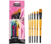 Pebeo set 3 6'lı Düz Kesik Kısa Saplı Fırça Seti - No: 0, 2, 4, 10, 12, 18 - 1