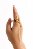 Rases Altın Pirinç Kaplama Özel Tasarım Hafif Doğal Taş Ayarlanabilir Şık Kararmaz Kadın Yüzük - 2