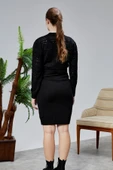 Kadın Triko Takım Delikli Kazak ve Askılı Elbise Standart Beden Siyah - 16