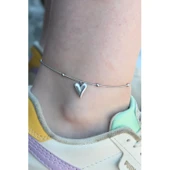 316L Çelik Gümüş Renk Kalp Figür Kadın Halhal - 1