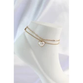 Gold Renk 316 L Çelik  Beyaz Kalpli 2li Halhal - 1