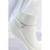 316L Çelik Gümüş Renk Zirkon Taş Detay Kalpli Halhal - 1