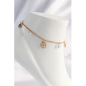 Gold Renk 316 L Çelik  Zirkon Taşlı Yıldızlı Halhal - 1