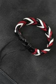 Bordo Beyaz Siyah Örgü Deri Erkek Bileklik - 2
