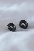 Çelik Siyah Renk Sıkıştırmalı Erkek Küpe - 1