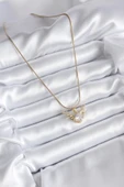 316L Çelik Gold Renk Zirkon Taşlı Boynuz Model Kadın Kolye - 2