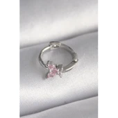 316L Çelik Gümüş Renk Pembe Zirkon Taşlı Kelebek Model Tragus Piercing - 1