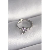 316L Çelik Gümüş Renk Zirkon Taşlı Kelebek Model Tragus Piercing - 1