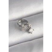 316L Çelik Gümüş Renk Zirkon Taşlı Çiçek Model Sallantı Detay Tragus Piercing - 1