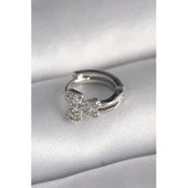 316L Çelik Gümüş Renk Zirkon Taşlı Kurdele Model Tragus Piercing - 1