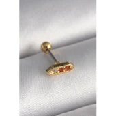 Gold Renk 316 L Çelik  Turuncu Zirkon Taşlı Tragus Piercing - 1