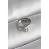 316L Çelik Gümüş Renk Zirkon Taşlı Tragus Piercing - 1