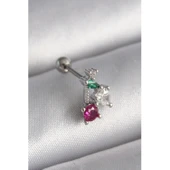 316L Çelik Gümüş Renk Zirkon Taşlı Tragus Piercing - 1