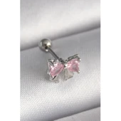 316L Çelik Gümüş Renk Pembe Zirkon Taşlı Fiyonk Tragus Piercing - 1