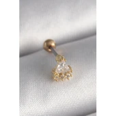 Gold Renk 316 L Çelik  Üçgen Zirkon Taşlı Tragus Piercing - 1